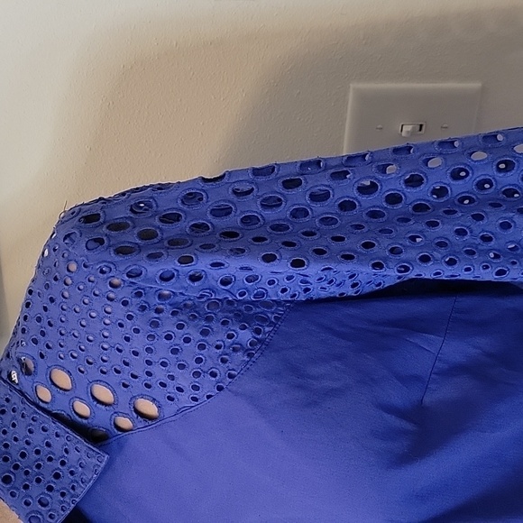 Tracy M, Eyelet Accent Fitted Button Down Blouse, Purplish Blue Color, NWT. - Picture 4 of 12